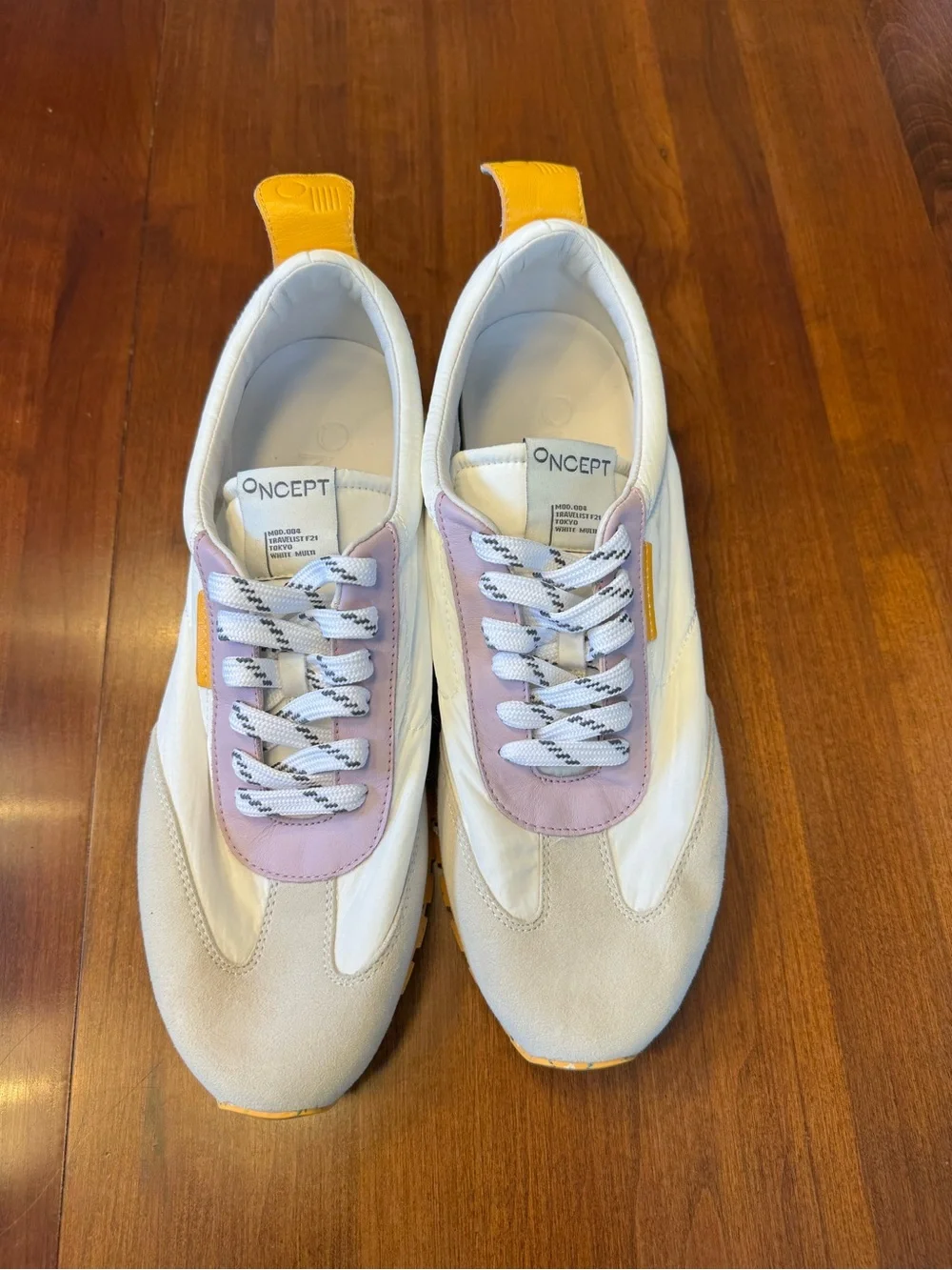 ONCEPT Women's White and Lavender Low-Top Sneakers with Yellow Accents